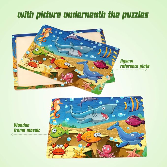 SYNARRY Wooden Jigsaw Puzzles for Kids Age 3-5 Year Old, 4 Pack 24-40 Pieces Preschool Educational Learning Toys Gift Set for Children, Easter Basket Stuffers Gifts for Kids