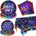 Video Game Birthday Decorations Serve 20 - 81Pcs Plates Napkins Tablecloth Forks Set for Boys Game Gaming Controller Party Supplies