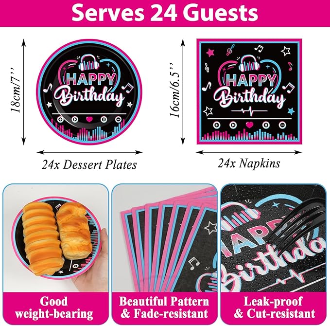 Music Party Supplies Serves 24 Musical Media Party Paper Plates Napkins Music Tablecloth Set Tableware Kit for Kids Birthday Party Baby Shower