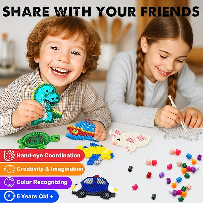FUNZBO 13200 5mm Fuse Beads Kit - Fuse Beads Set with 20 pcs Special Shaped Pegboards, Home School Arts and Crafts Supplies for Kids, Birthday Gifts for Girls and Boys Age 5+ Years Old