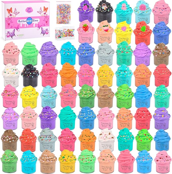 64 Pieces Mini Slime kit,Butter Slime Party Favors, Valentines Slime Bulk Toy for Classroom Prizes, Stocking Stuffers, Goodie Bag for Kids Boys Girls, Ideal Birthday Easter Filling Gifts