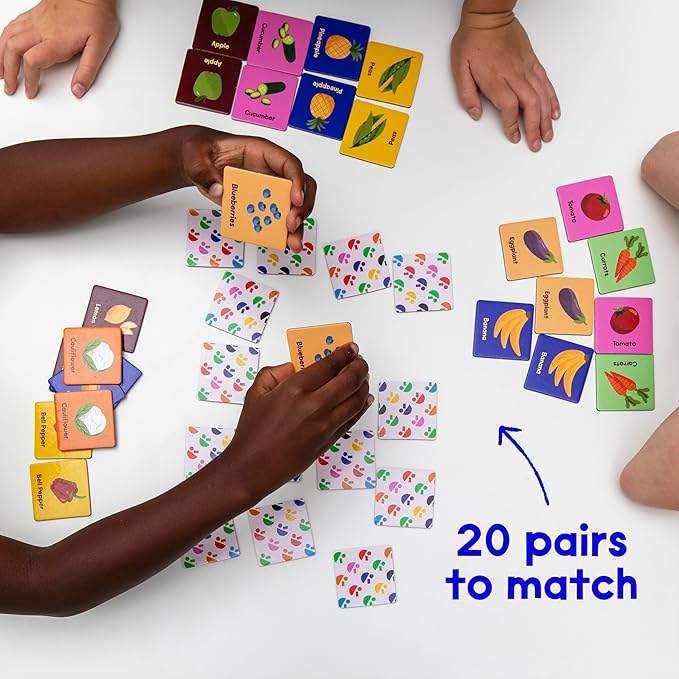 Yum, Yum! Fruit & Vegetable Memory Matching Game for Kids | Ages 3 & Up I 20 Matching Pairs I Fun and Educational Learning Toy I Ideal Gift for Boys, Girls, Kids and Families I Travel Size
