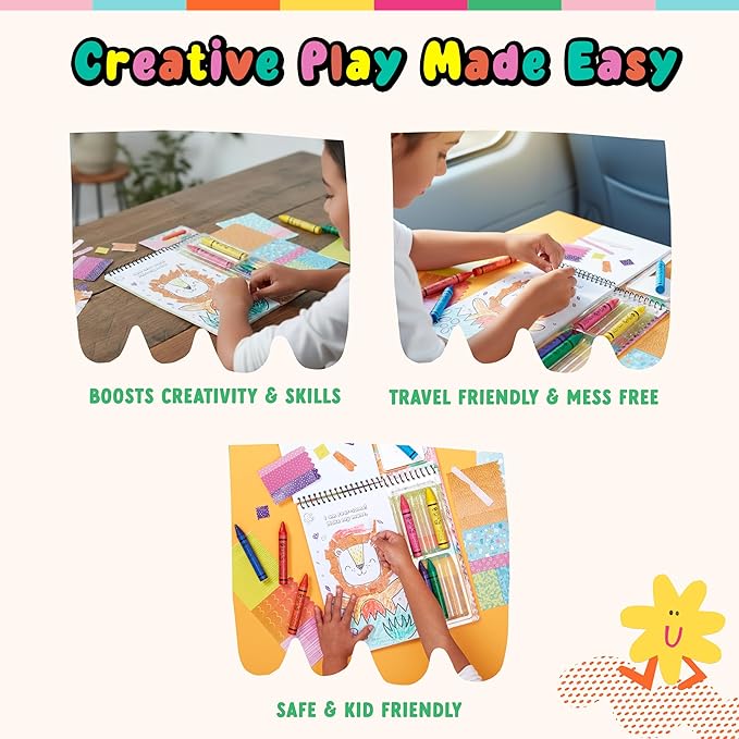 Bright Stripes Art on The Go Collage Fun Jungle Theme Travel Kit for Kids Ages 3+| Mess-Free Activity with Crayons, Stickers & Coloring Book | Tear & Collage | Portable Set for Toddler & Preschooler