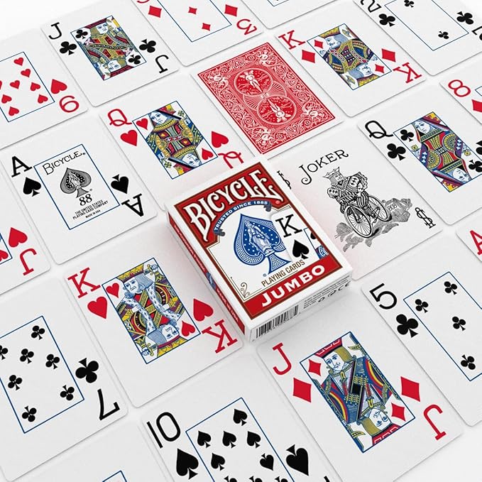 Bicycle Jumbo Index Playing Cards, 12 Pack Bulk Set of Large Print Poker Size Cards, Red & Blue Backs, for Easy Reading, Family Card Games, Classrooms, and Casino Play