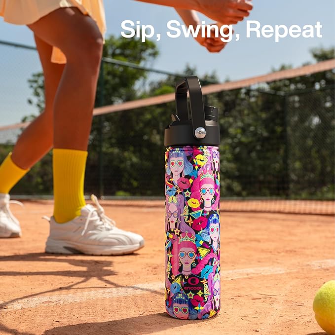 ENCOOL Insulated Water Bottle with Straw Stainless Steel Water Bottle, Leak-Proof, BPA-Free, Double Wall Vacuum Keeps Cold for 24 Hours for Sports, Travel, School (26 oz, Midnight Muse)