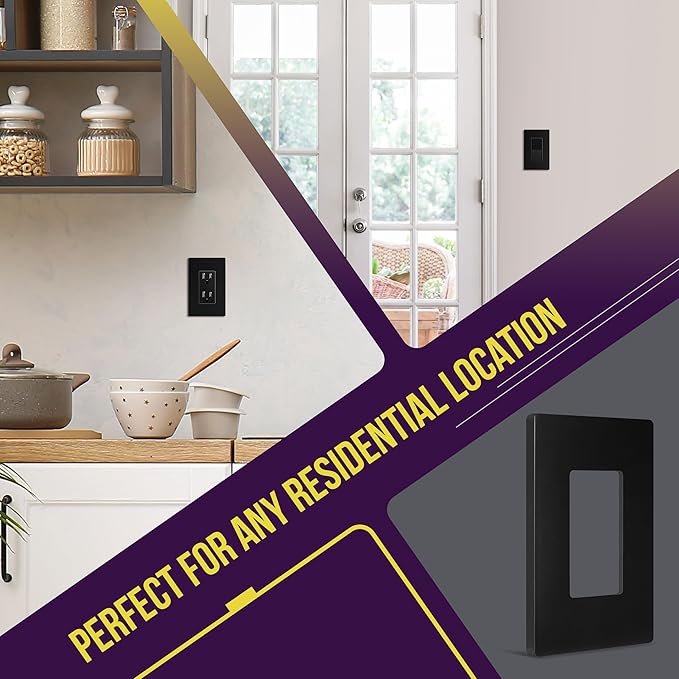ENERLITES Screwless Decorator Wall Plates Child Safe Outlet Covers, Gloss Finish, Medium Size 1-Gang 4.88" H x 3.11" L, Unbreakable Polycarbonate Thermoplastic, SI8831M-BK-5PCS, Black