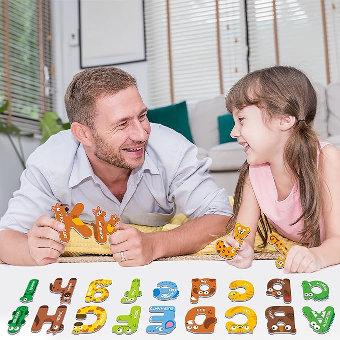 52 Magnetic Alphabet, 26 Uppercase & 26 Lowercase Letters, Adorable Animal Shape Alphabet ABC Magnets for Fridge Educational Spelling Learning Games Toys Set for Kids, Toddlers 3 4 5 Years Old