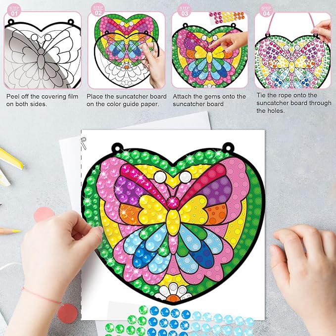 BANBBUR 4 Pcs Window Art Kits for Kids,Gem Arts for Kids Ages 8-12 4-8,Suncatcher Kits for Kids,Diamond Art and Crafts for Girls Boys Birthdays Christmas Gift