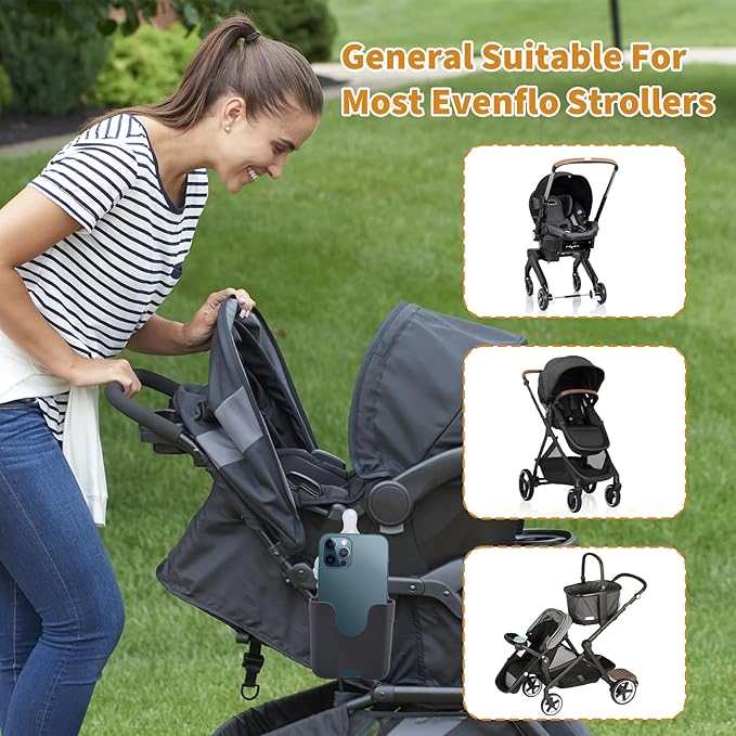 Cup Holder for Stroller Compatible with Evenflo with Phone Holder,Wagon Accessories Compatible with Evenflo,Black