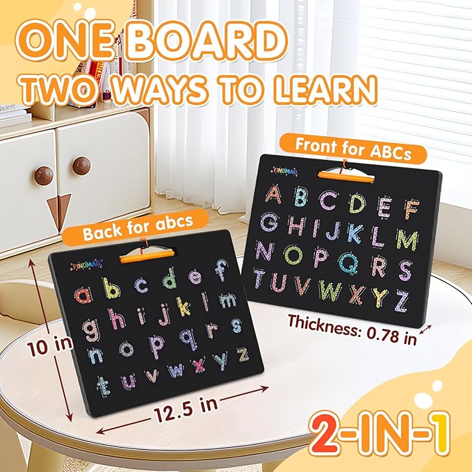 FINDMAG Magnetic Letter Board, Dual Sided ABC Education Board Writing Practice for Toddler, Erasable Educational Tool for Kids, Reusable Learning Toys, Back to School Supplies Road Trip Essentials