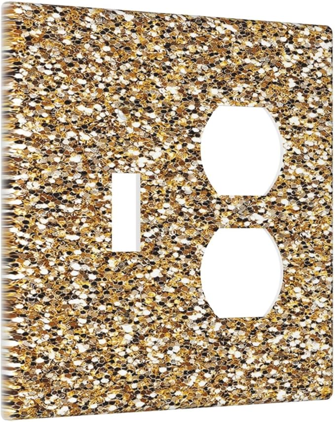 Outlet Covers Gold Glitter Sequins 1 Toggle 1 Duplex Switch Plate Covers Electrical Light Switch Cover Plate Decorative Wall Plate Socket Cover for Bedroom Cabin Decor
