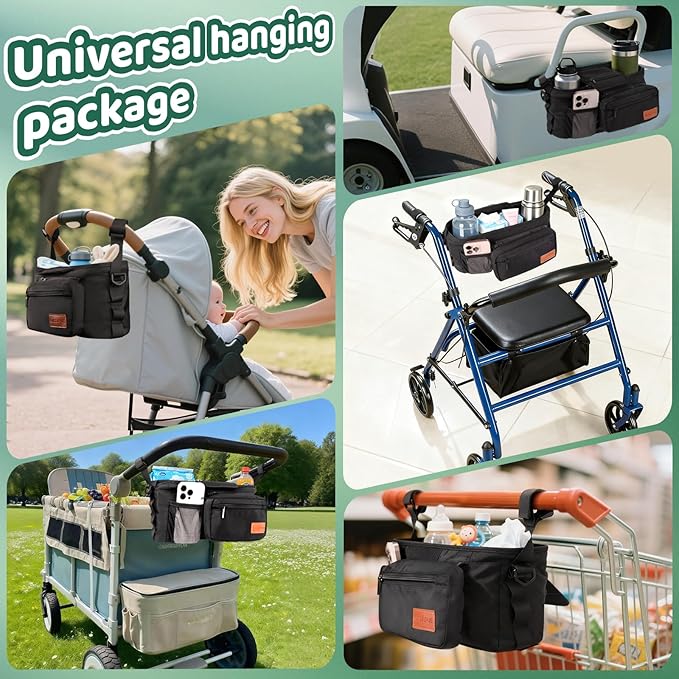 Guiseapue Universal Stroller Organizer with Cup Holder: Stroller Caddy Accessories with Detachable Phone Bag Fit for Uppababy, Non-Slip Straps, Walker Accessories, First Mothers Day Gifts for New Mom