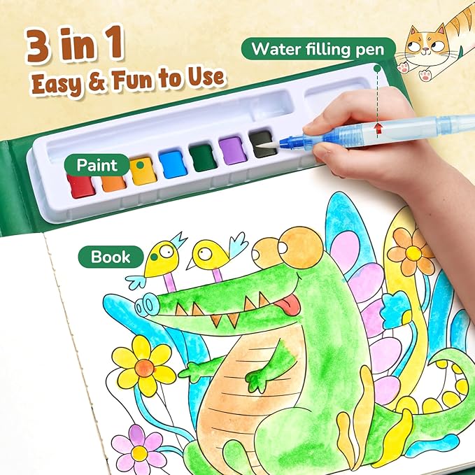 JoyCat Paint with Water Coloring Books, Art & Craft Activity, No Mess Art for Kids Ages 4-8, Craft Kits & Supplies, DIY Creative Activity, Gifts for Girls & Boys (Animals)