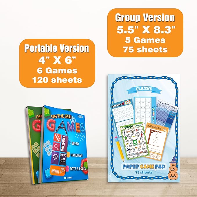 GRANDLMOON 5 Portable Travel Game Activities Pad On The Go Plane Trip Pen Pencil and Paper Game for Teens 6 x 9-inches (75 Sheets) Version 2
