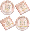 50Pcs Rose Gold 13th Birthday Party Plates and Napkins Girls Rose Gold 13th Birthday Party Decorations Happy 13th Birthday Party Tableware Set Serves 25 Guest Pink Girls 13th Birthday Party Supplies