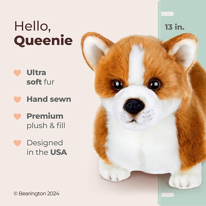 Bearington Queenie Corgi Plush Stuffed Animal Puppy Dog, 13 inch