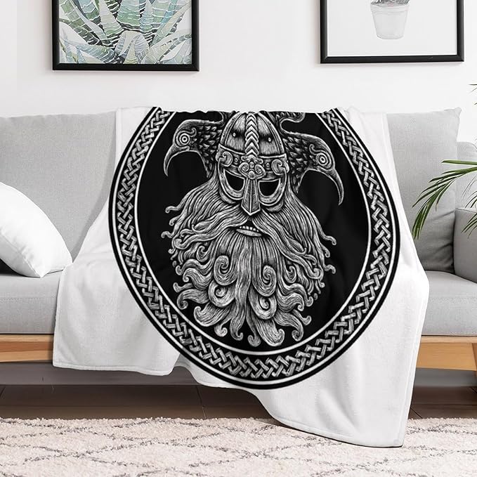 60 x 80 Inches Flannel Throw Blanket Viking Warrior Norse God Odin with Crows Birthday Present for Men Women Winter Holiday Soft Blankets for Bedding Sofa