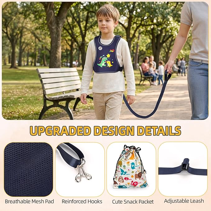 Safety Walking Harness for Big Kids 6-12, Anti-Elopement Vest Harness for Autism Special Needs ADHD, Reflective Leash with Handle for Autistic, Active Children, Adjustable Tether for Travel and Crowds