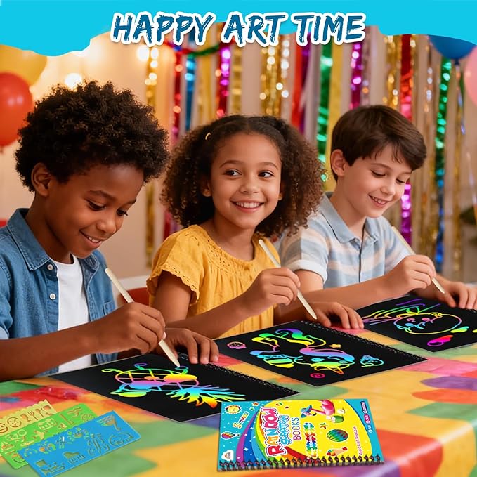 ZMLM Scratch Paper Art-Crafts Gift: 2 Pack Rainbow Notebooks Supplies Toys Easter Basket Stuffers for 3 4 5 6 7 8 9 10 Years Old Girls and Boys Kids Birthday Party Travel Games Summer