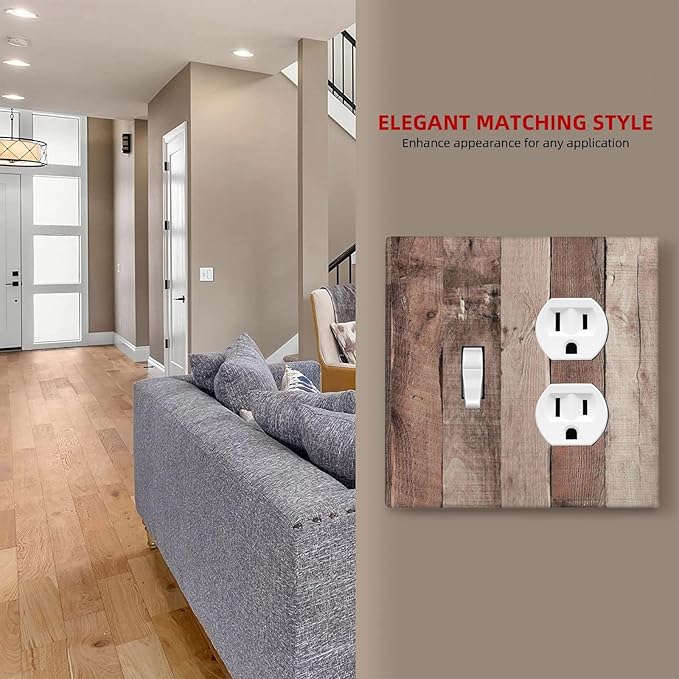 Wallplates Retro Wood Brown Farmhouse Barn Wooden 1 Toggle 1 Duplex Switch Plate Electrical GFCI Faceplate Decorative Light Switch Covers for Farmhouse Cabin Decor