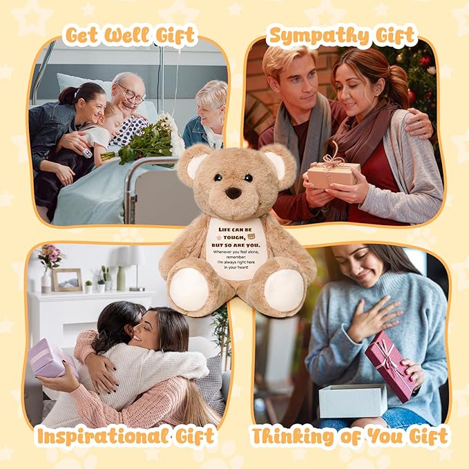 Soft Teddy Bear Plush Toy, Get Well Soon Comfort Bear with Sympathy Message, Emotional Support Thinking of You Encouragement Sympathy Gift for Women Kids Toddlers Grandkids Friends