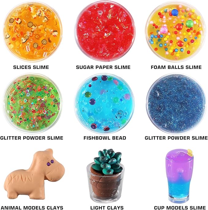 126 Pcs DIY Slime Making Kit for Girls Boys - Birthday Idea for Kids Age 5+. Ultimate Supplies Include 28 Crystal Slime, 2 Glow in The Dark Powder, 48 Bottle Glitter Jar etc.