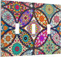 Bohemian Triple Toggle Light Switch Cover Decorative 3 Gang Wall Platescolorful Vintage Floral Mandala Flower Electrical Faceplate for Decor Bathroom Kitchen Bedroom
