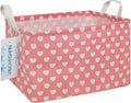 LANGYASHAN Rectangular Storage Bin Collapse Canvas Fabric Cartoon Storage Basket with Handles for Organizing Home Kitchen Boys and Girls Toys Office Closet Shelf Baskets (Rec pink heart)