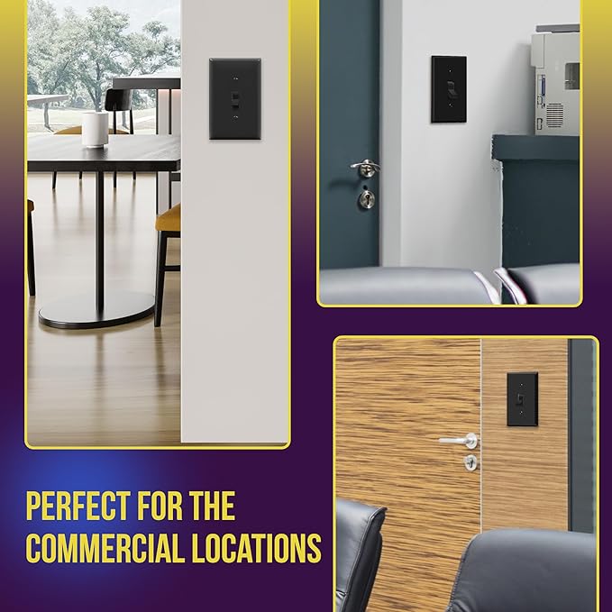ENERLITES Toggle Light Switch Wall Plate, Gloss Finish, Mid-Size Single Gang 4.88" x 3.11", Unbreakable Polycarbonate Thermoplastic, UL Listed, 8811M-BK, Black