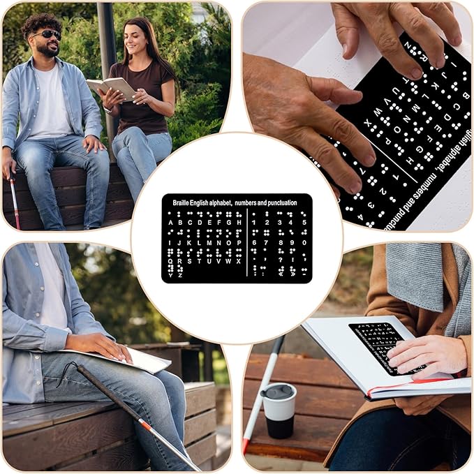 Braille Alphabet Number Board, Learning Braille Letter Fingerboard with Carved Dots Alphabet Numbers Punctuation, Blind People Beginners Learn Teaching Aid, 7.5 x 4.5 inches