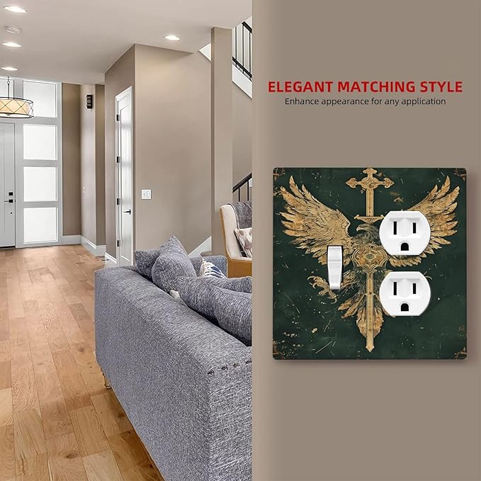 Medieval Retro Golden Eagle Totem Wallplates 1 Toggle 1 Duplex Electrical Gfci Faceplate Decorative Light Switch Covers Switch Plate for Bedroom Living Room Decor