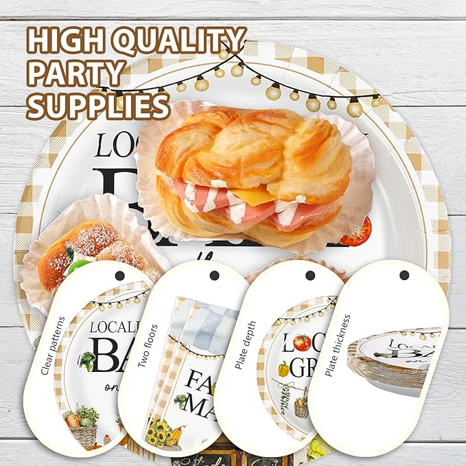 Grencian 96Pcs Locally Grown Baby Shower Decorations Farmers Market Party Plates and Napkins Vegetable Theme Disposable Tableware for Food Market Party Baby Shower Decorations Serves 24