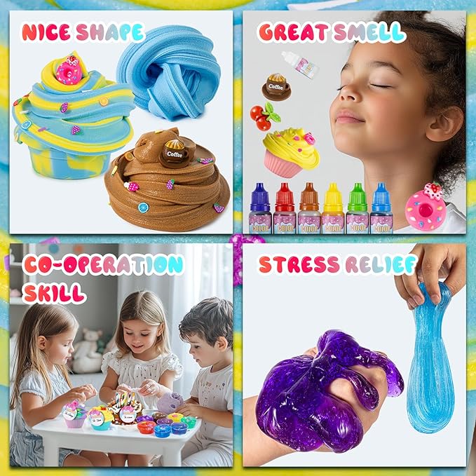 Jumbo Slime Kit for Girls, Party Favors for Kids, Adorable Slime Making Kit to Make Butter Slime, Confetti Slime, Multiple Slimes Making, Stress Relief Toy for Childrens, Ideal Gift