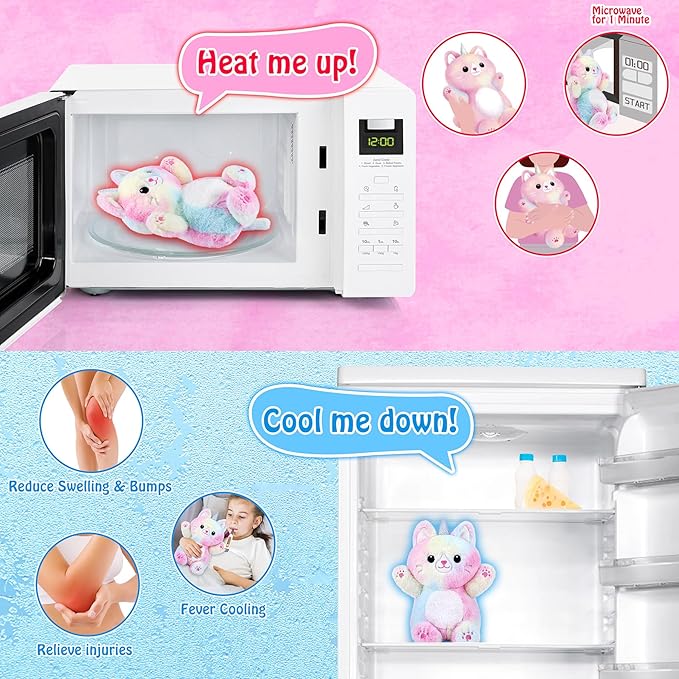 Unicorn Cat Microwavable Heating Pad-1.2lb Heating Pads for Women & Kids,Soft Pillow Plush Toy,Heatable Stuffed Animals,Bedtime Gift for Women Kids Stuffed