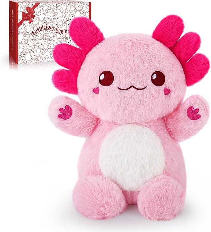 Pink Axolotl Microwavable Heating Pad Stuffed Animals-1.2lb Weighted Heating Pads for Cramps &Period Pain Relief Soft Plush Toy,Coolable & Heatable Stuffed Amimals, Birthday Gift for Women Kids