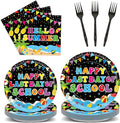96 Pcs Happy Last Day of School Paper Party Plates and Napkins for Summer Vacation Supplies Summer End of School Year Theme Dessert Tableware Set for 24 Guests Birthday Party Decorations