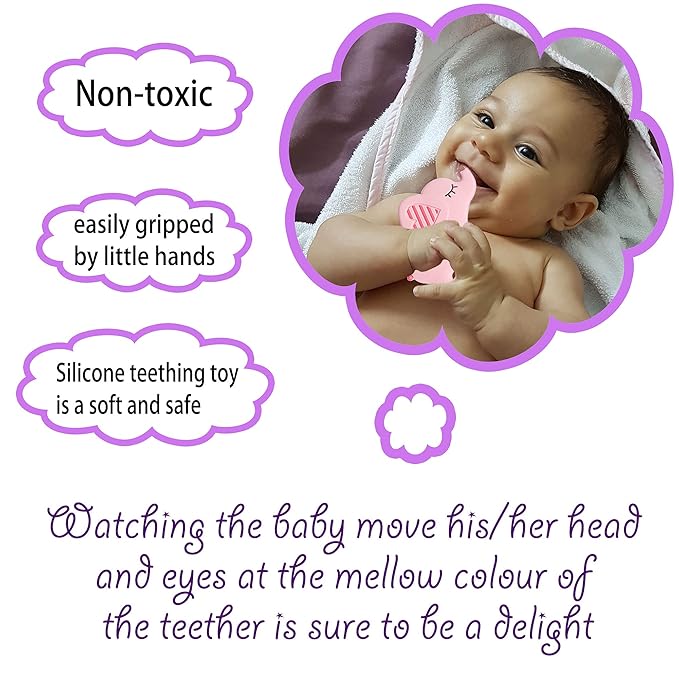 Bigspinach Soft Pink Elephant Teether Toy for Babies 3-6/6-12 Months Silicone Teething Toy Gift for Girls Gum Massager Anxiety Relief Items