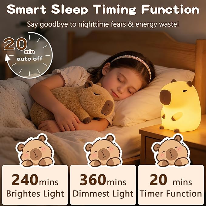 FAMIDUO Capybara Night Light for Kids,Safe Squishy Silicone Nursery Light with Timer,Dimmable & Rechargeable Touch Bedside Lamp, Cute Capybara Gifts for Boys Girls Toddlers, Baby & Kids Room Decor