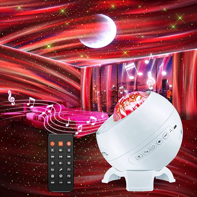 Sound Machine White Noise Machine for Sleeping, 15 Soothing Sounds & Bluetooth Speaker Aurora Light Projector, 15Colors White Noise Sound Machine for Sleep Therapy for Adults & Kids Red Light Lamp