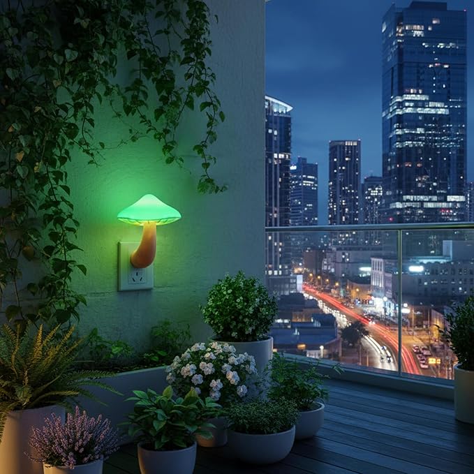 AUSAYE 5 Pack Sensor LED Night Lights Plug in Wall Lamp Mushroom Night Light for Adults Kids NightLight for Bedroom,Bathroom,Toilet,Hallway,Stairs,Kitchen,Basement Green