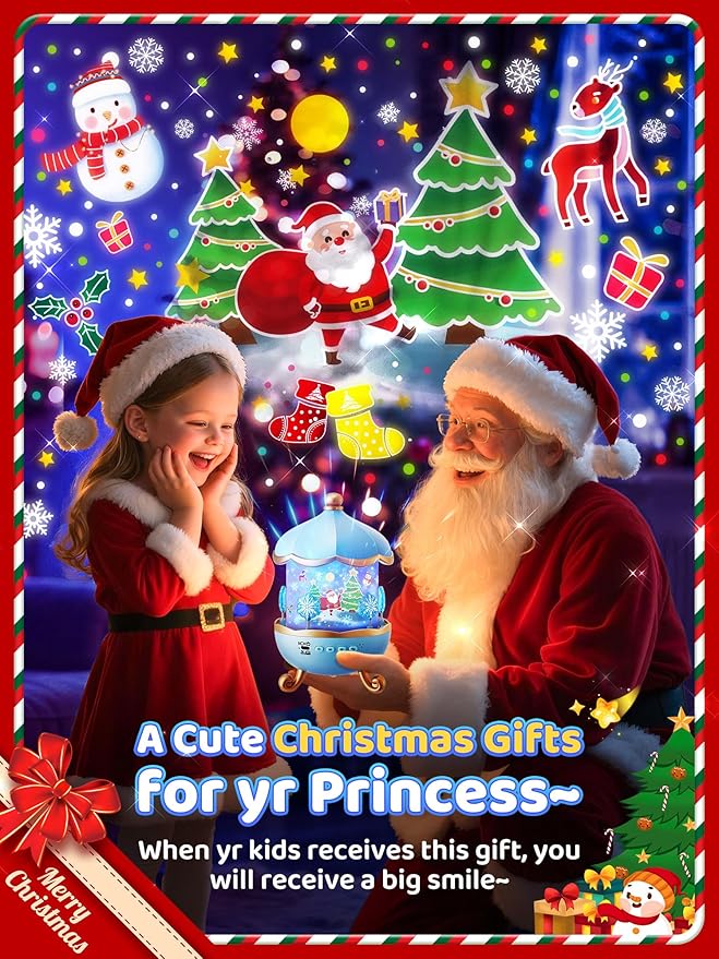 PIKOY Night Light Snow for Kids, 15 White Noise+16 Films+336 Colors Star Projector for Kids, 360°+Remote+Cordless Baby Night Light Projector, Princess Toys for Girls Room Decor Light
