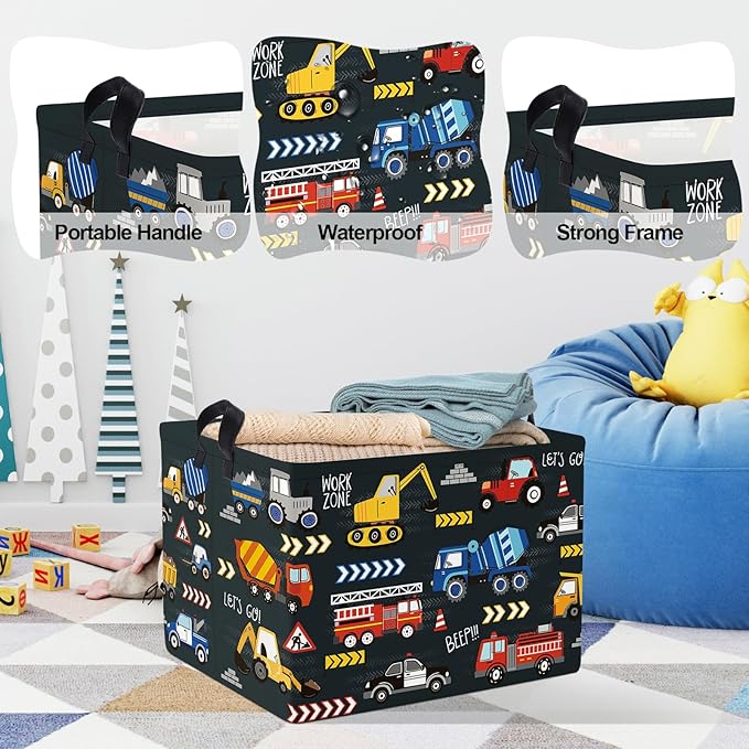 Clastyle City Car Baby Laundry Hamper Kid Storage Basket Boy Gift Toy Box Collapsible Clothes Organizer Nursery Bin for Bedroom,Fire Truck,40 * 30 * 30 cm