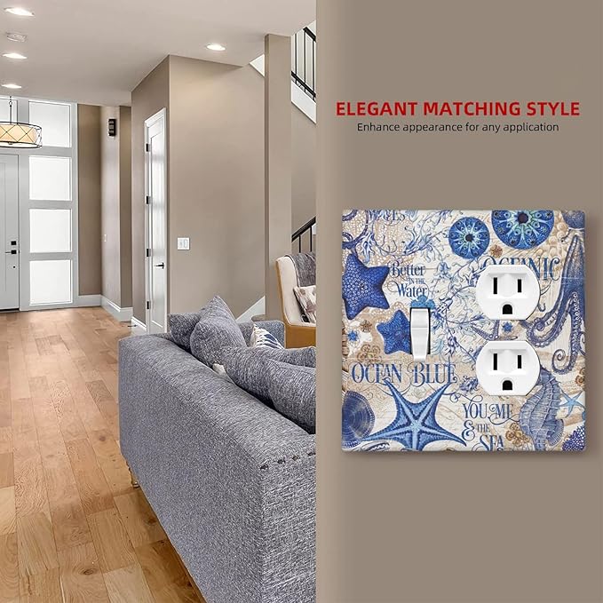 Wallplates Vintage Sea Blue Seahorse Starfish Octopus 1 Toggle 1 Duplex Switch Plate Electrical Gfci Faceplate Decorative Light Switch Covers For Kids Room Home Decor