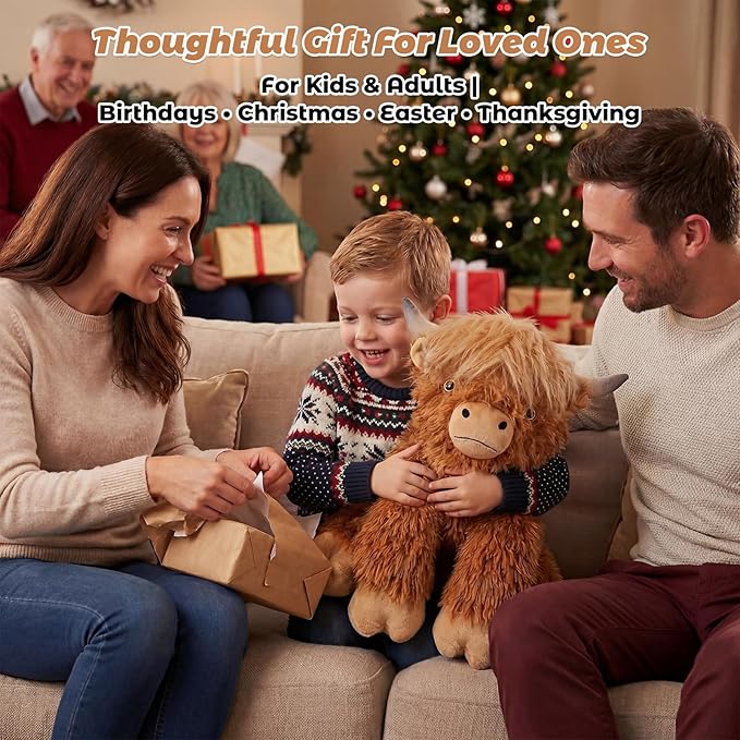 24" & 4.5lbs Highland Cow Stuffed Animal, Sitting & Laying Weighted Stuffed Animals, Cuddly & Soft Weighted Highland Cow Plush for Adults & Kids, Highland Cow Gifts for Christmas & Valentine’s Day