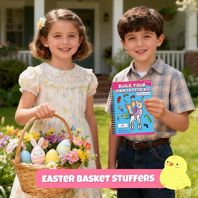PARTYWIND Sticker Book for Toddlers, Cryptid Animals Sticker Book with 16 Scenes + 11 Sheet Stickers for Boy & Girl, Airplane Travel Toy Essentials, Cryptid Construction Kit Book for Kids Age 3-5