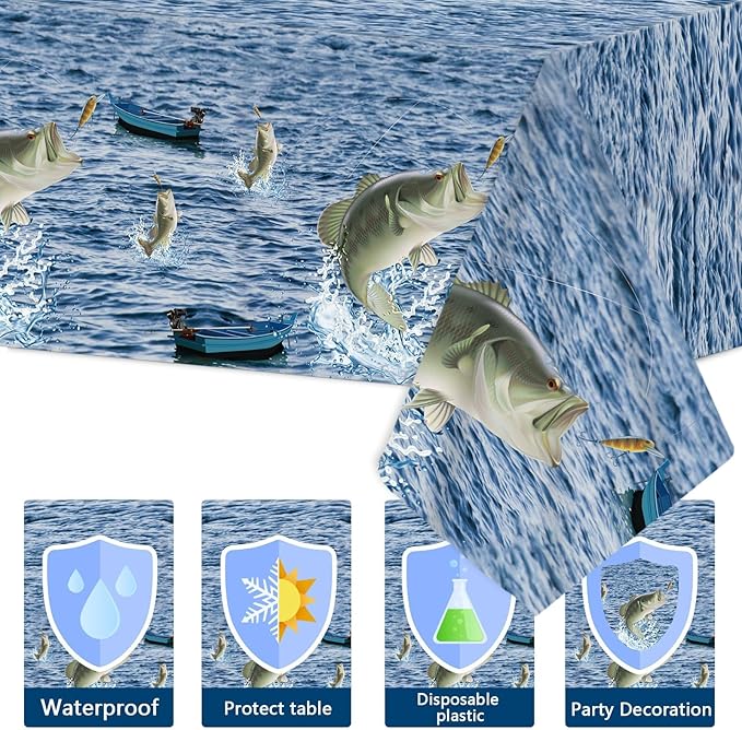 Gone Fishing Party Decorations Fishing Tableware Set Gone Fishin' Plates Napkins Disposable Table Cover Fishin' Dinnerware for True North Vbs Decorations Fish Themed Tournament Birthday Party Supplies