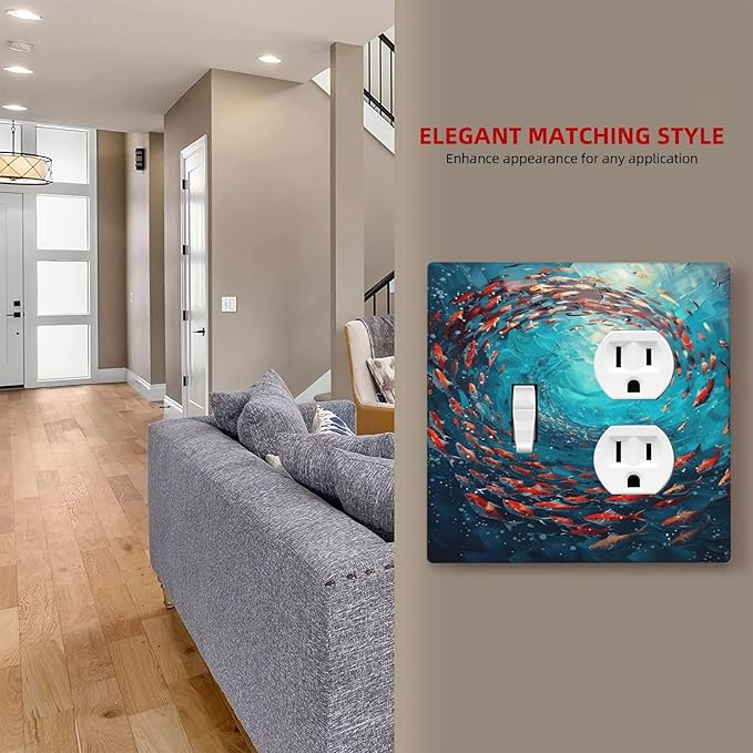 Ocean Fish School Of Fish Vortex Deep Sea Wallplates 1 Toggle 1 Duplex Switch Plate Electrical GFCI Faceplate Decorative Light Switch Covers for Kids Room Bedroom Decor
