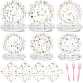 96Pcs Wildflower Party Supplies Floral Themed Paper Plates Napkins Wildflower Butterfly Tableware Disposable Dinnerware Decoration Set for Girls Birthday Wedding Bridal Baby Shower Party Table Decor