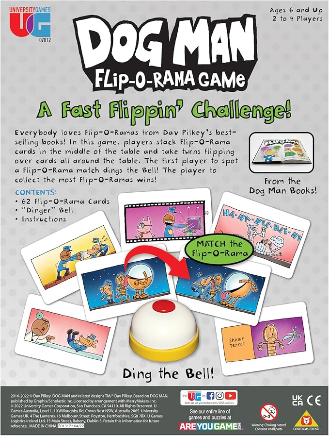 University Games Dog Man Flip-o-Rama Card Matching Game for Kids, Family Memory Card Game Ages 6+, Based on Dog Man Books by Dav Pilkey