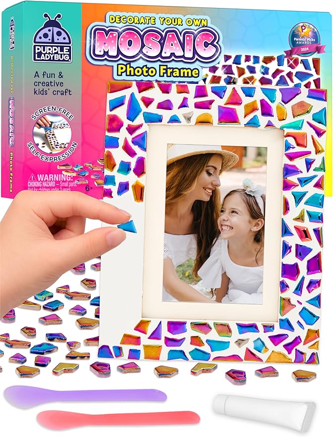 PURPLE LADYBUG Decorate Your Own Picture Frame Craft Kit - Craft for Kids Ages 8-12, Birthday Gift & DIY Mosaic Frame Craft for Girls Ages 6-8, Fun Arts & Crafts for 7-Year-Old Girls